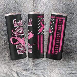 20oz Pink & Black Breast Cancer Awareness Stainless Steel Tumbler